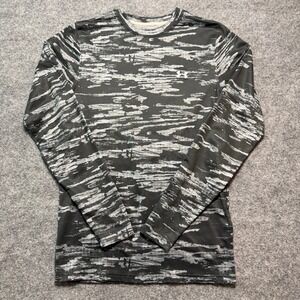 UNDER ARMOUR ColdGear Mens Small Long Sleeve Fitted Camo Grey Black Athletic Top